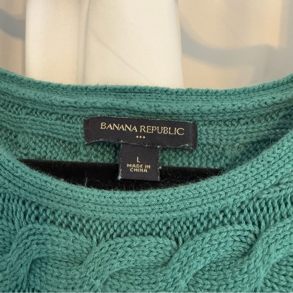 Banana Republic Cable Knit Tunic Sweater Green Dolman Sleeve Women’s Large - Picture 2 of 8